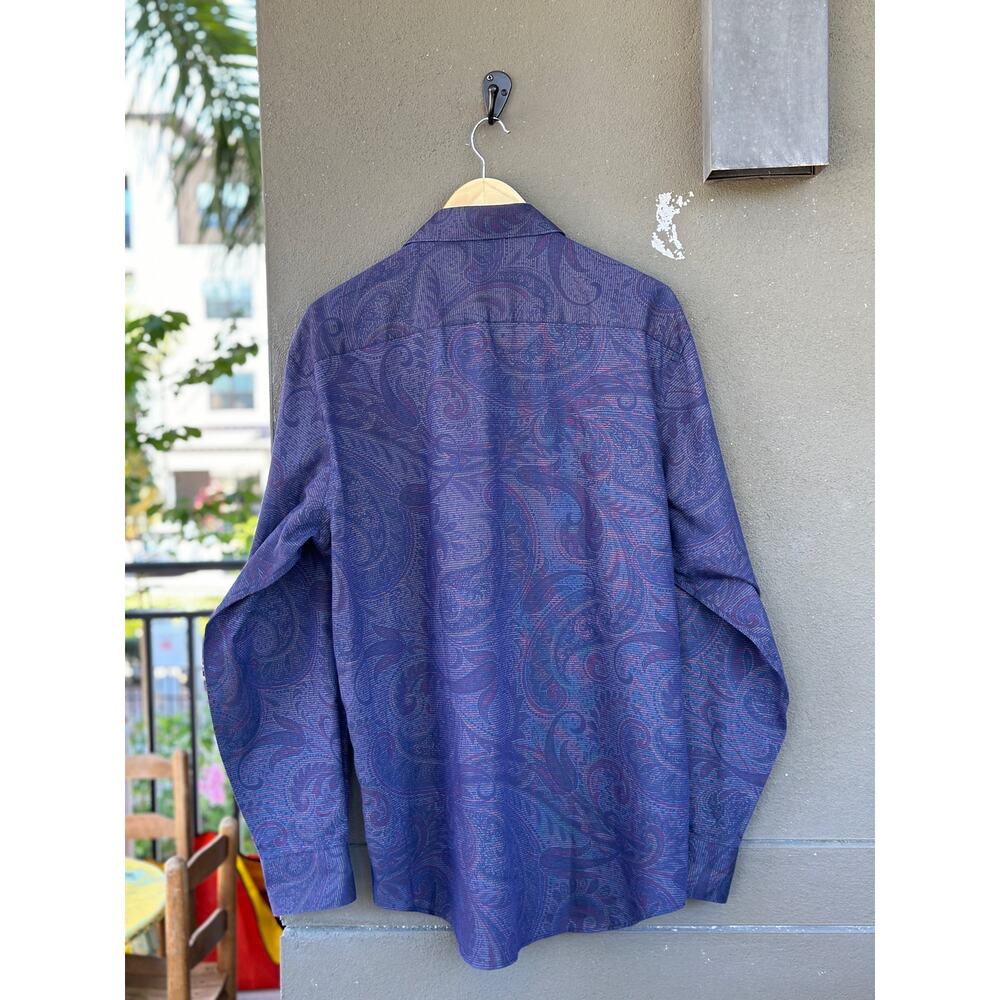 Bugatchi Uomo Men's XL Purple Paisley Print Long Sleeve Casual Button-Down Shirt - Picture 9 of 14